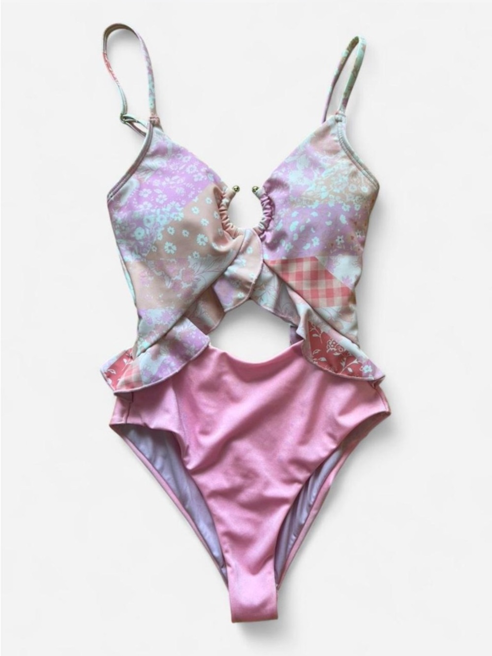Altar'd State Pink Floral Cutout One-Piece Swim - XXS